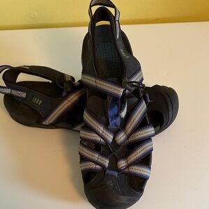 Land’s End Men’s Black and Blue Toe protected Water/Hiking Sandals 9.5